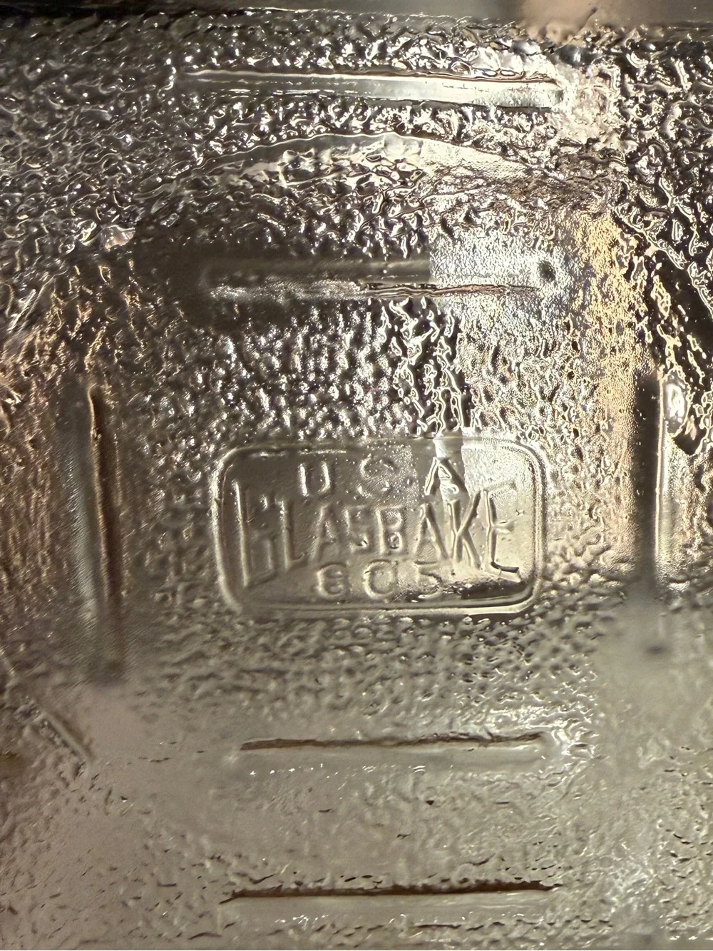 Vintage Glasbake 805 Clear Glass Refrigerator Dish w Lid 1.5 Qt 1940s